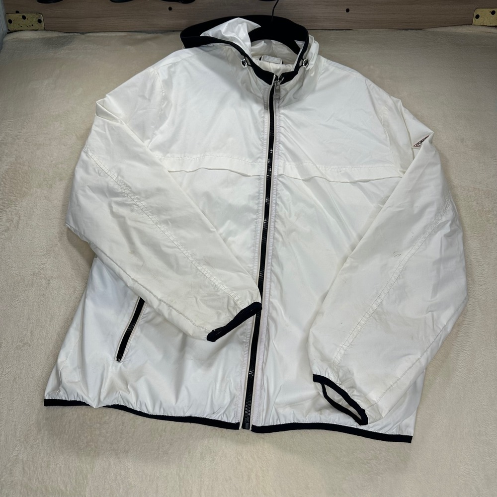 Guess Mens White Hooded Windbreaker Jacket Full Zip Black Trim XL 110AN616